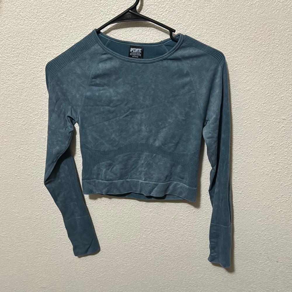 PINK Victoria's Secret Blue Fitted Crop Sweatshirt